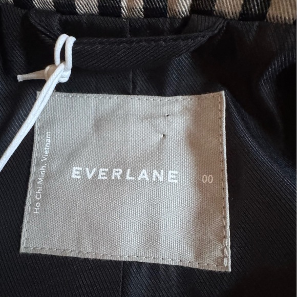 Everlane Blazer 80's Oversized gingham checker black tan tencel cotton 00 new - Picture 3 of 14